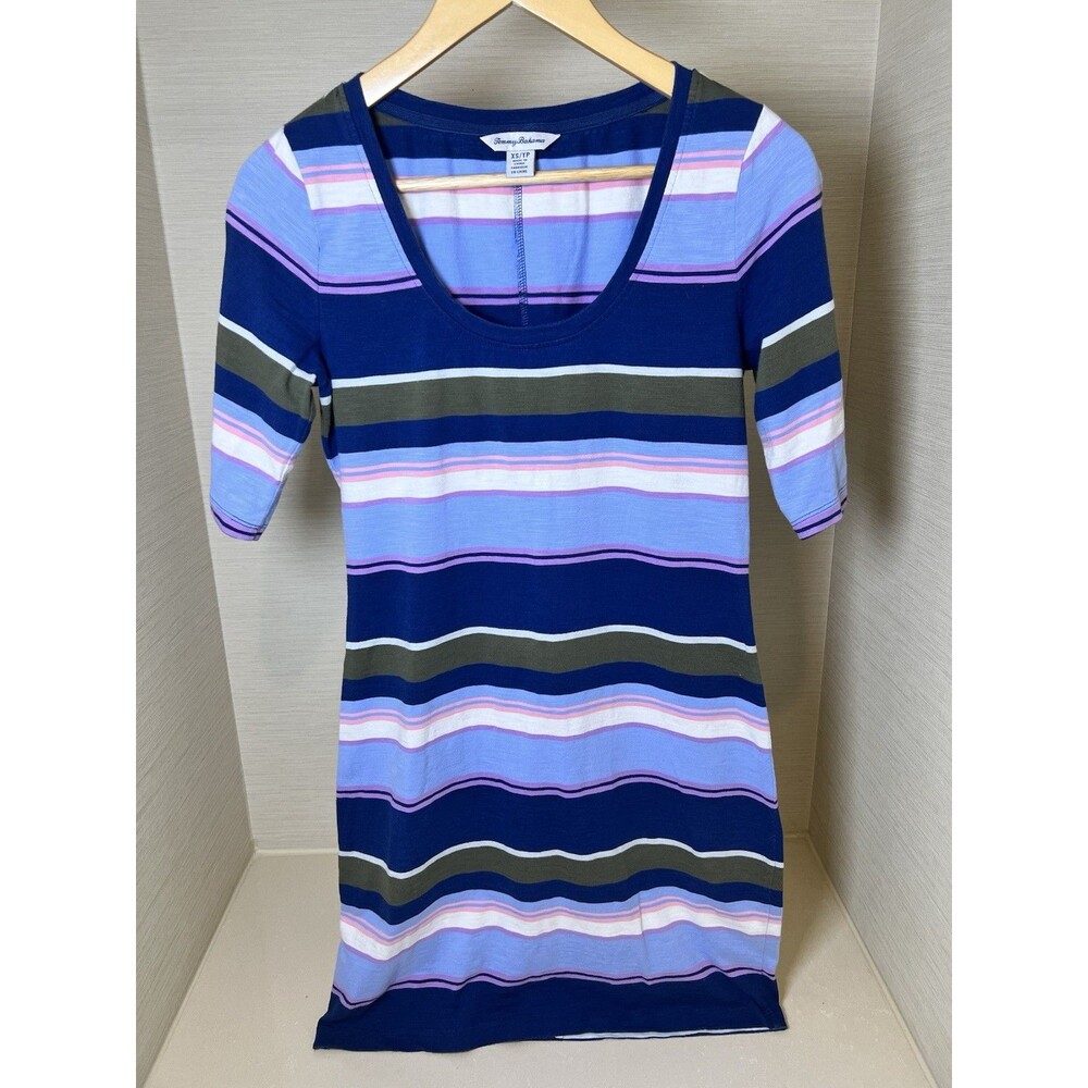 Tommy Bahama Womens Dress Size XS Purple Striped Short Sleeve Resort Stretch